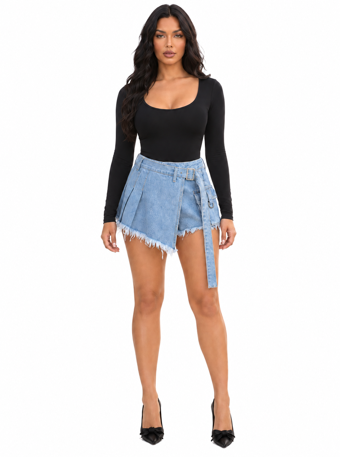 Lunar Fringe Denim Skort