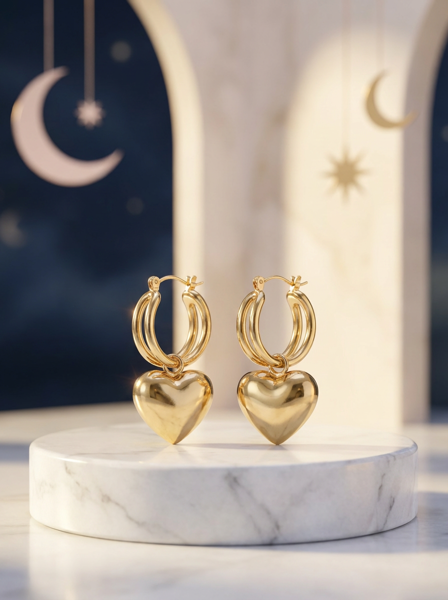 Double Hoop Gold Heart