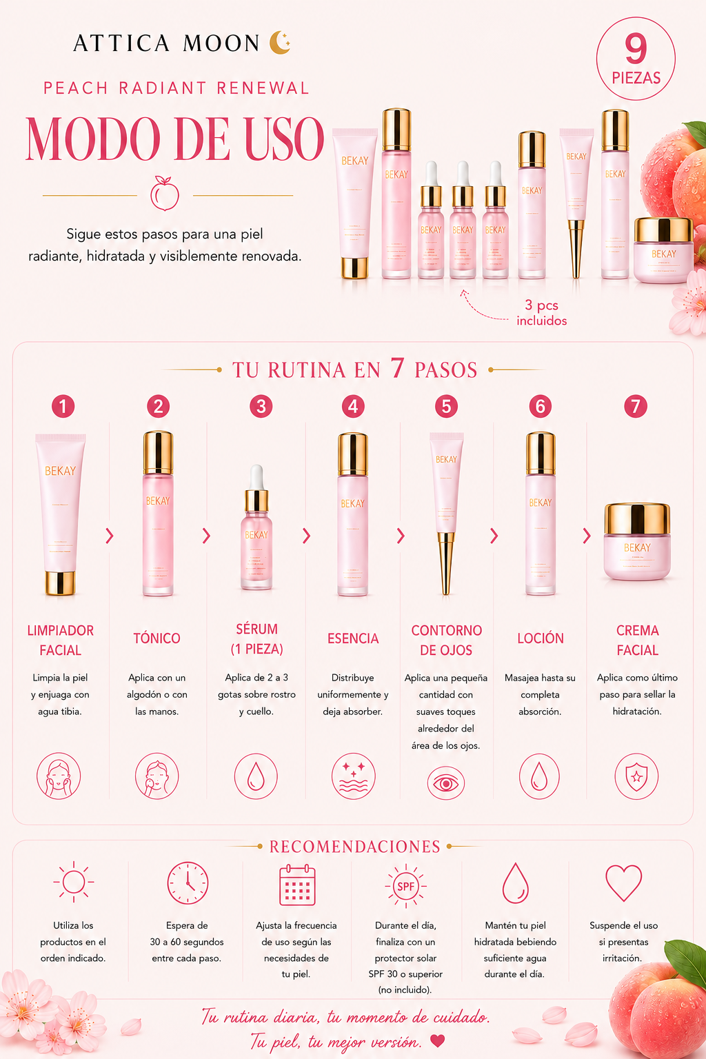 Peach Radiant Renewal Skincare Set (9 Pieces)