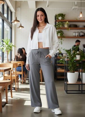 The Sunday Flow Pant - Women's Wide-Leg Lounge Pants with Drawstring Waist – Soft Stretchy High-Rise Casual Trousers