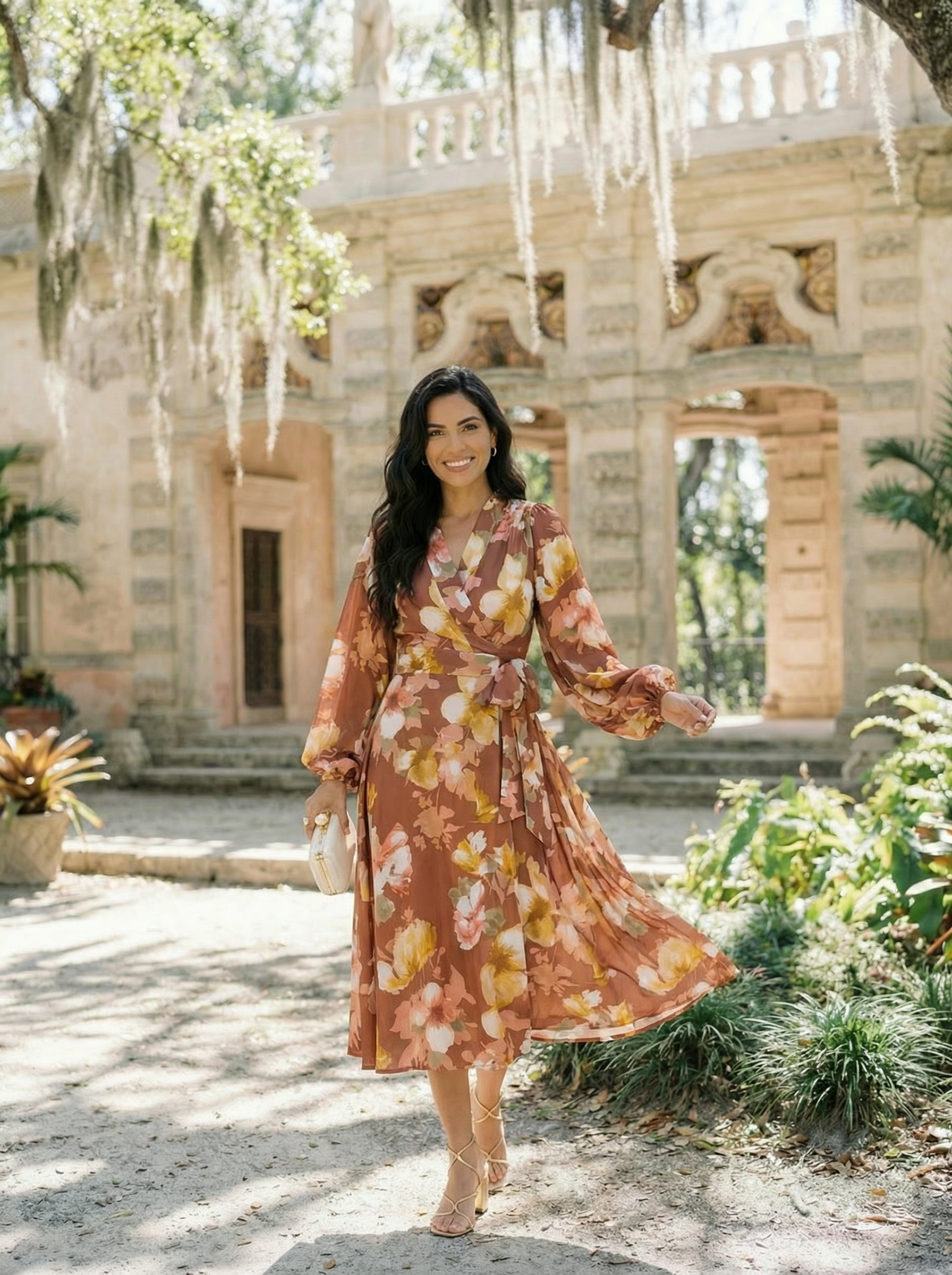 Golden Petal Wrap Dress