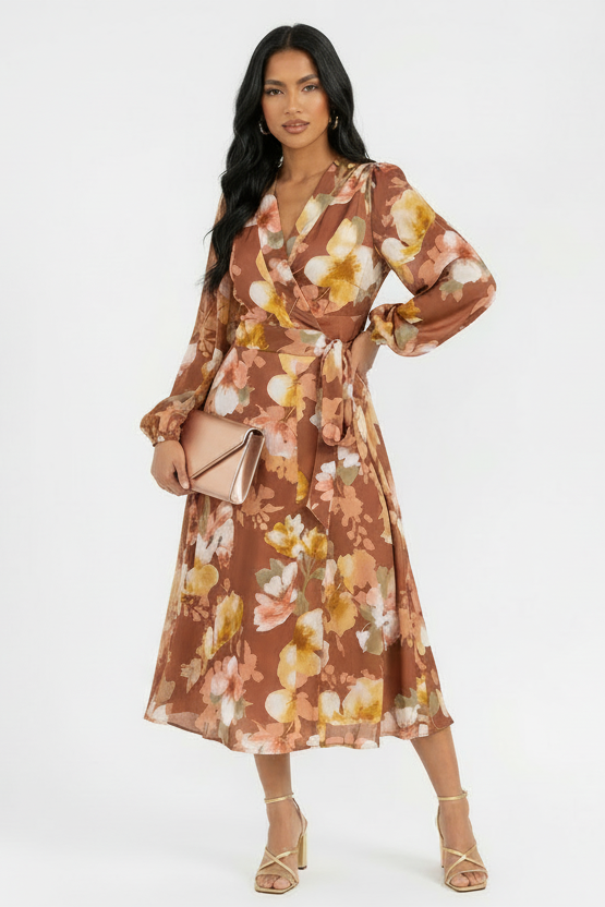 Golden Petal Wrap Dress