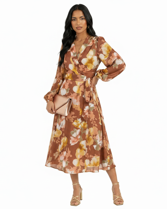 Gilded Bloom Wrap Dress