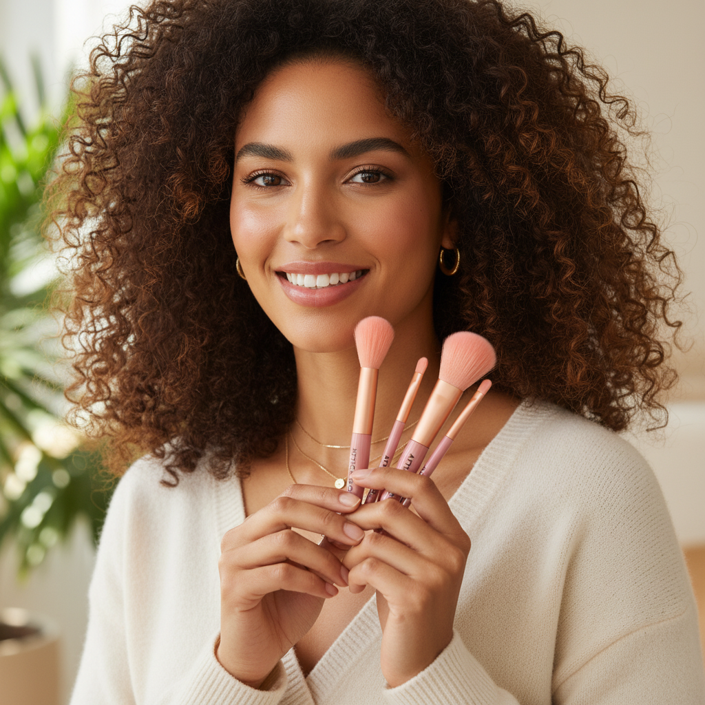 Attica Moon | 8-Piece Travel Size Makeup Brush Set - Pink