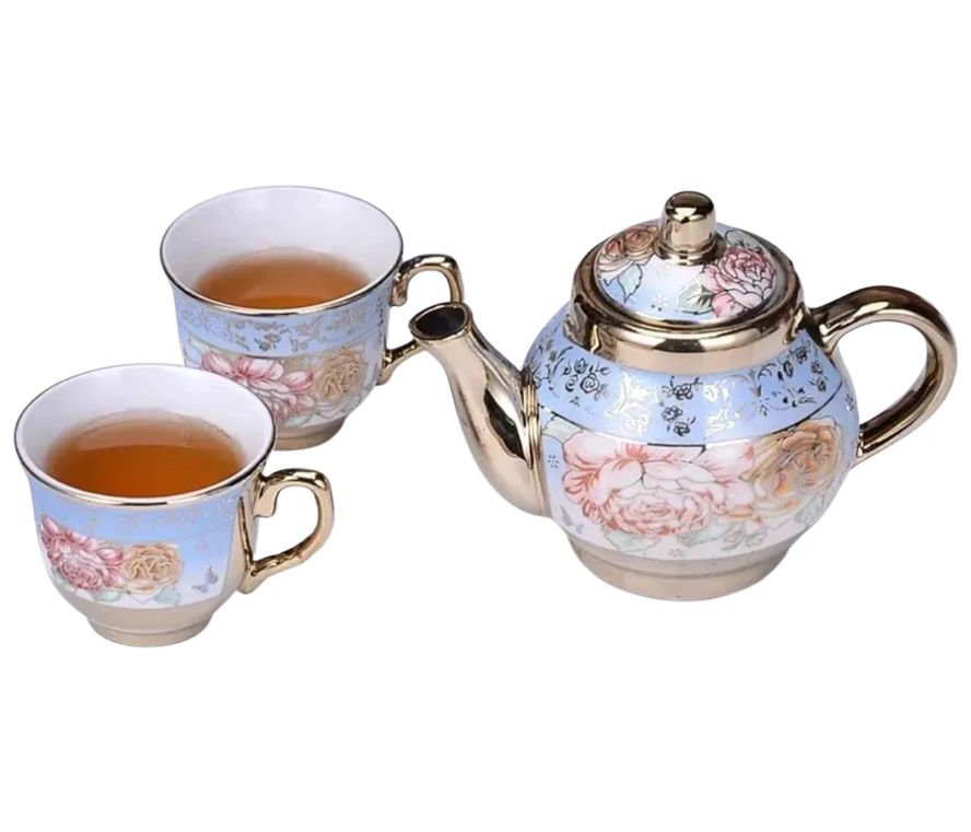 Attica Moon Vintage flowers 5 Piece Tea Set with Teapot (Blue)